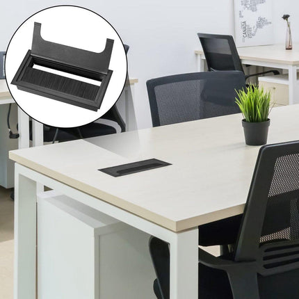 Noble Cable Grommet - Black Aluminum - Rectangle - Desk Cable Tray - Cable Hole with Brush Closure - Cable Organizer - Cable Cover - 16 x 8 cm - Matte Black.