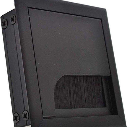 Noble Cable Grommet - Black Aluminum - Square - Desk Cable Organizer - Cable Hole with Brush Closure - Cable Organizer - Cable Cover - L8xW8xH3cm - Matte Black.