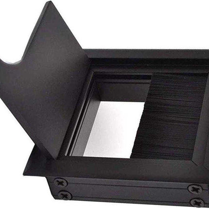 Noble Cable Grommet - Black Aluminum - Square - Desk Cable Organizer - Cable Hole with Brush Closure - Cable Organizer - Cable Cover - L8xW8xH3cm - Matte Black.