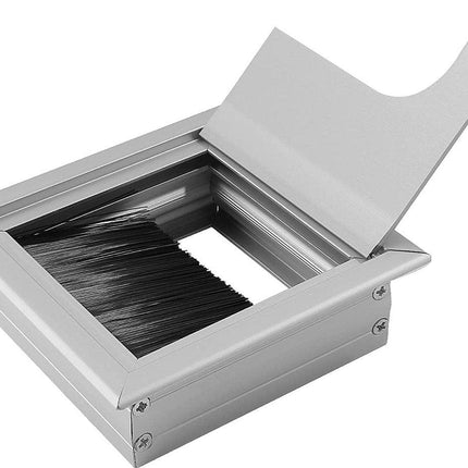 Noble Desk Cable Management System - Square - Desk Cable Management System - Cable Hole with Brush Closure - Cable Organizer - Cable Grommet - Cable Cover - L8xW8xH3cm - Silver.