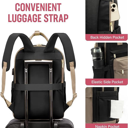 Backpack - Backpack - Ladies - Girls - Women - Laptop - Schoolbag - Work - School - Waterproof - USB - Beige - Brown - Black.