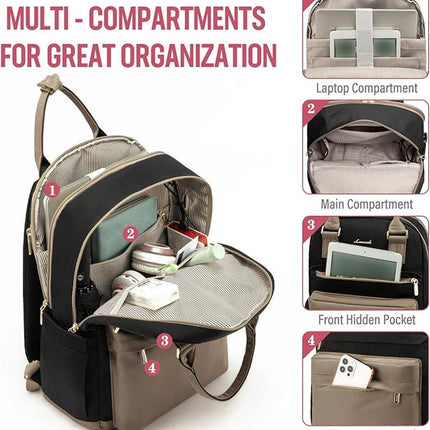Backpack - Backpack - Ladies - Girls - Women - Laptop - Schoolbag - Work - School - Waterproof - USB - Beige - Brown - Black.