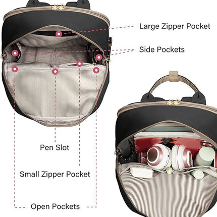 Backpack - Backpack - Ladies - Girls - Women - Laptop - Schoolbag - Work - School - Waterproof - USB - Beige - Brown - Black.