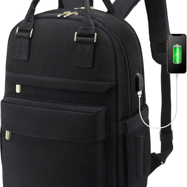 Backpack - Backpack - Ladies - Girls - Women - Laptop - Schoolbag - Work - School - Waterproof - USB - Black.