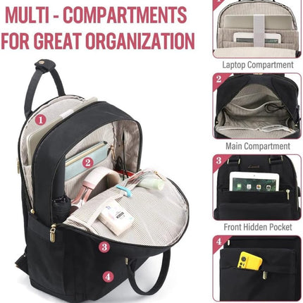 Backpack - Backpack - Ladies - Girls - Women - Laptop - Schoolbag - Work - School - Waterproof - USB - Black.