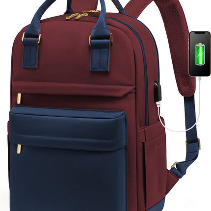 Backpack - Backpack - Ladies - Girls - Women - Laptop - Schoolbag - Work - School - Waterproof - USB - Red - White.