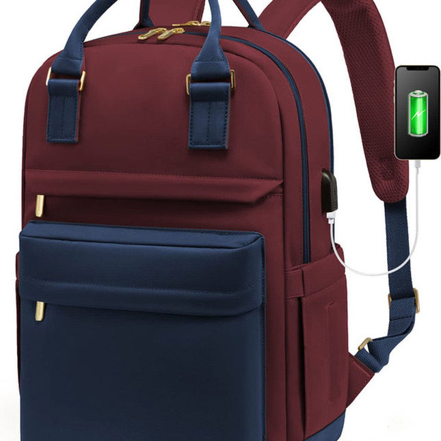 Backpack - Backpack - Ladies - Girls - Women - Laptop - Schoolbag - Work - School - Waterproof - USB - Red - White.