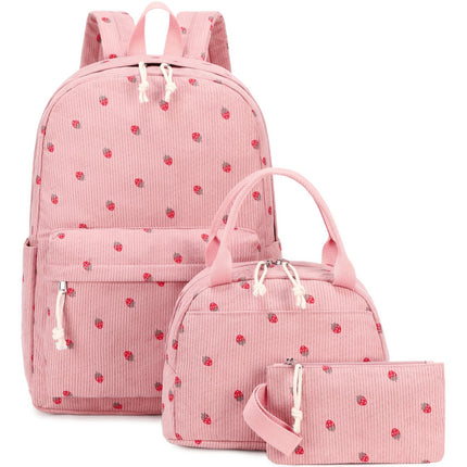 3 PCS Women's Backpack - Backpacks - Girl's Backpack - School Backpack for Teenage Girls - School Bag - Corduroy - Laptop Bag - Women's Travel Backpack - Pink.