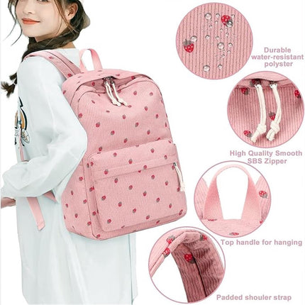 3 PCS Women's Backpack - Backpacks - Girl's Backpack - School Backpack for Teenage Girls - School Bag - Corduroy - Laptop Bag - Women's Travel Backpack - Pink.