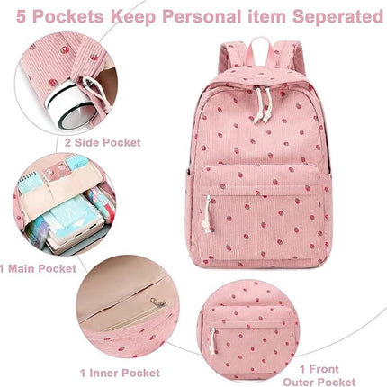 3 PCS Women's Backpack - Backpacks - Girl's Backpack - School Backpack for Teenage Girls - School Bag - Corduroy - Laptop Bag - Women's Travel Backpack - Pink.