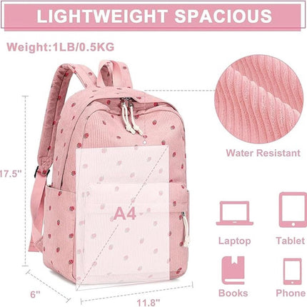 3 PCS Women's Backpack - Backpacks - Girl's Backpack - School Backpack for Teenage Girls - School Bag - Corduroy - Laptop Bag - Women's Travel Backpack - Pink.