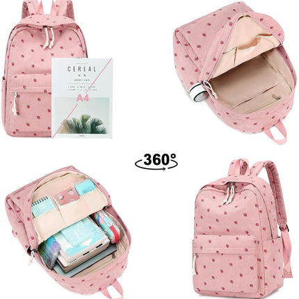 3 PCS Women's Backpack - Backpacks - Girl's Backpack - School Backpack for Teenage Girls - School Bag - Corduroy - Laptop Bag - Women's Travel Backpack - Pink.