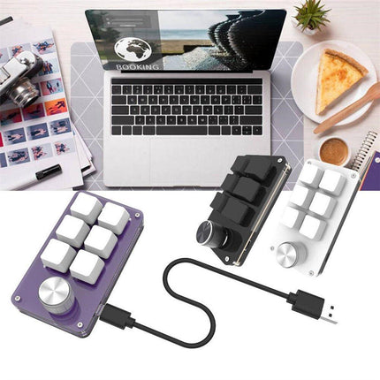 Mini 6-button keyboard, programmable keys, customizable shortcuts, mechanical USB keyboard.