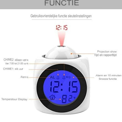 Clock radio with projection - Digital clock radio - Digital clock radio - Wit.