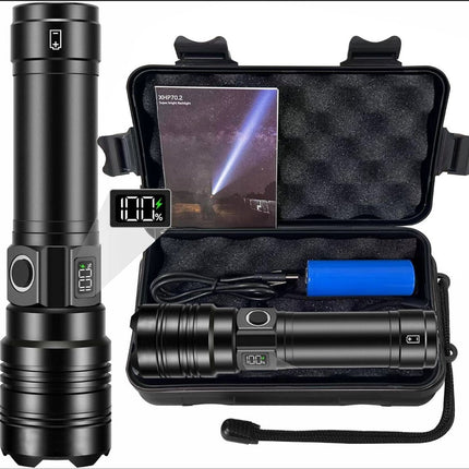 Rechargeable 50,000 lumen flashlight, long range, ultra-bright USB-C LED, long battery life, 5 modes, powerful zoomable flashlights, for emergencies, hiking and camping..