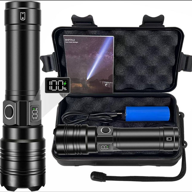 Rechargeable 50,000 lumen flashlight, long range, ultra-bright USB-C LED, long battery life, 5 modes, powerful zoomable flashlights, for emergencies, hiking and camping..