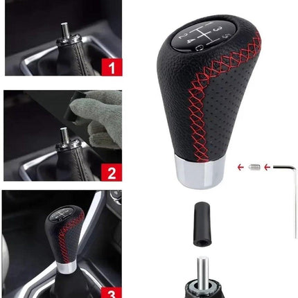 Gear shift lever - Manual gear shift lever - 5-speed transmission - Gear shift lever - Manual transmission - Black leather stitching - Universal gear shift lever (black).