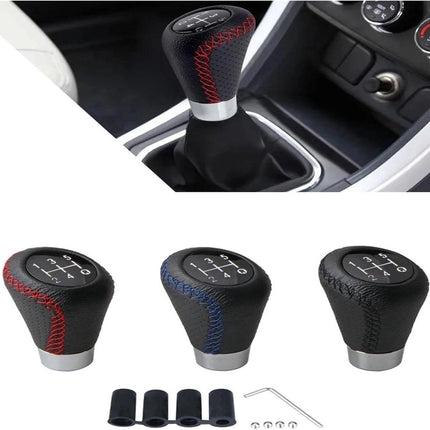 Gear shift lever - Manual gear shift lever - 5-speed transmission - Gear shift lever - Manual transmission - Black leather stitching - Universal gear shift lever (blue).