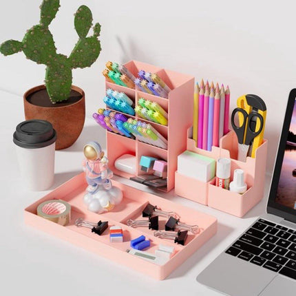 Pencil Case - 13 Compartments - Pen Holder - Desk Organizer - Pencil Holder - Desk Organizer - Pen Case - Plastic - Removable - Storage System - Mail Tray - Office Baby Clothing Accessories - Pink.