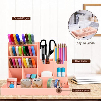 Pencil Case - 13 Compartments - Pen Holder - Desk Organizer - Pencil Holder - Desk Organizer - Pen Case - Plastic - Removable - Storage System - Mail Tray - Office Baby Clothing Accessories - Pink.