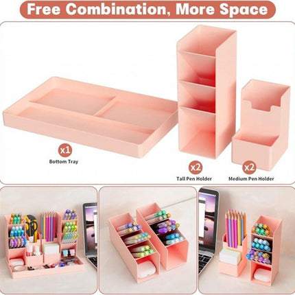 Pencil Case - 13 Compartments - Pen Holder - Desk Organizer - Pencil Holder - Desk Organizer - Pen Case - Plastic - Removable - Storage System - Mail Tray - Office Baby Clothing Accessories - Pink.