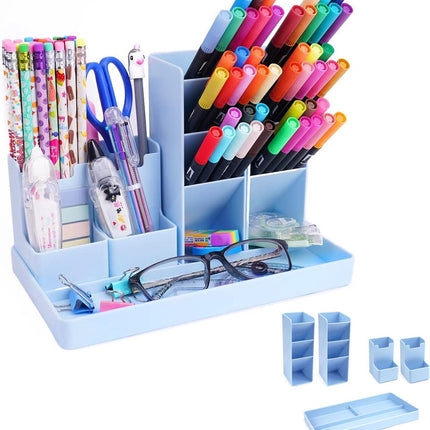 Pencil Case - 13 Compartments - Pen Holder - Desk Organizer - Pencil Holder - Desk Organizer - Pen Case - Plastic - Removable - Storage System - Mail Tray - Office Baby Clothing Accessories - Blue.
