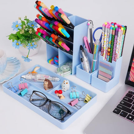 Pencil Case - 13 Compartments - Pen Holder - Desk Organizer - Pencil Holder - Desk Organizer - Pen Case - Plastic - Removable - Storage System - Mail Tray - Office Baby Clothing Accessories - Blue.