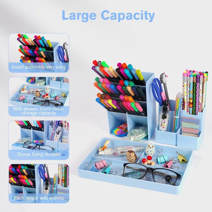 Pencil Case - 13 Compartments - Pen Holder - Desk Organizer - Pencil Holder - Desk Organizer - Pen Case - Plastic - Removable - Storage System - Mail Tray - Office Baby Clothing Accessories - Blue.