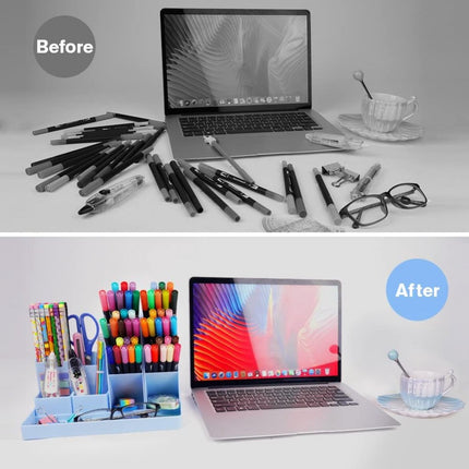 Pencil Case - 13 Compartments - Pen Holder - Desk Organizer - Pencil Holder - Desk Organizer - Pen Case - Plastic - Removable - Storage System - Mail Tray - Office Baby Clothing Accessories - Blue.