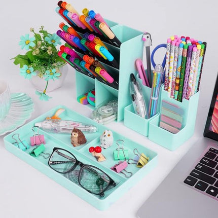Pencil case - 13 compartments - Pencil holder - Desk organizer - Pencil holder - Desk organizer - Pen case - Plastic - Removable - Storage system - Mail tray - Office baby clothing accessories - Green.