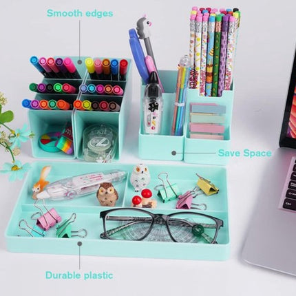 Pencil case - 13 compartments - Pencil holder - Desk organizer - Pencil holder - Desk organizer - Pen case - Plastic - Removable - Storage system - Mail tray - Office baby clothing accessories - Green.