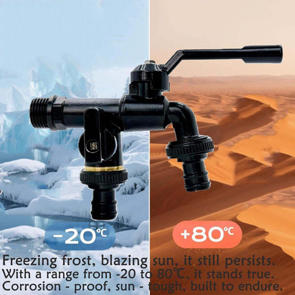 Brass double drain fitting for outdoor use - 3/4 inch - black - frost resistant - rust resistant - irrigation system - garden - ball valve - 2 outlets.
