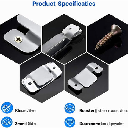 4-Piece Sectional Sofa Connectors, Furniture Connectors, Premium Metal Sofa Connector with Screws, Suitable for Two-Seater Sofas (Silver) - Cabinet Brackets.