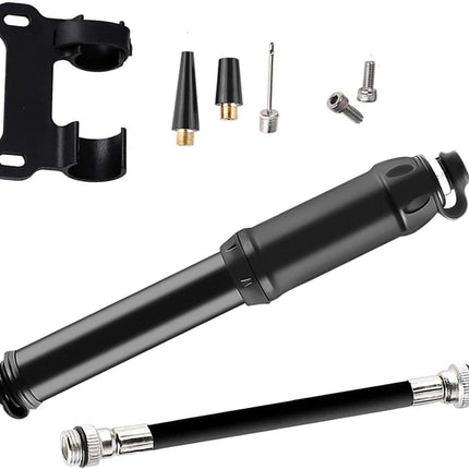 Hand Pump - Bicycle Pump - Mini Portable Bicycle Pump in Aluminum Alloy - ABS Flexible Hose - Lightweight - Up to 100 psi - Presta and Schrader Valves - Black.