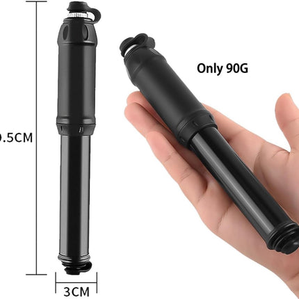 Hand Pump - Bicycle Pump - Mini Portable Bicycle Pump in Aluminum Alloy - ABS Flexible Hose - Lightweight - Up to 100 psi - Presta and Schrader Valves - Black.