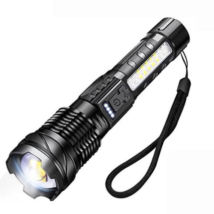 Waterproof and powerful LED flashlight - 10,000 lumens - 5 lighting modes - Rechargeable and zoomable - Long beam - Survival and outdoor use - Batteries included - USB-C rechargeable - Emergency kit - Camping.