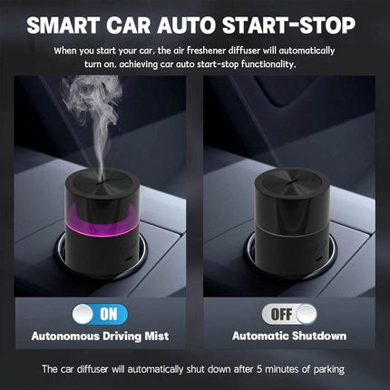 Car essential oil diffuser with automatic on/off function, portable humidifier with memory function, battery operated, with 8-color ambient light for car, home, office and travel (black).