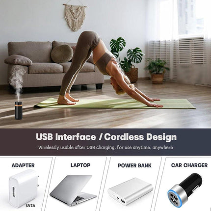 Car essential oil diffuser with automatic on/off function, portable humidifier with memory function, battery operated, with 8-color ambient light for car, home, office and travel (black).