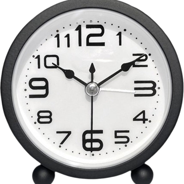 Wekker, analog, silent, no ticking, metal, black, large digits, silent night clock, quartz movement, sweep frequency, battery operated, portable alarm clock for bedroom, living room.
