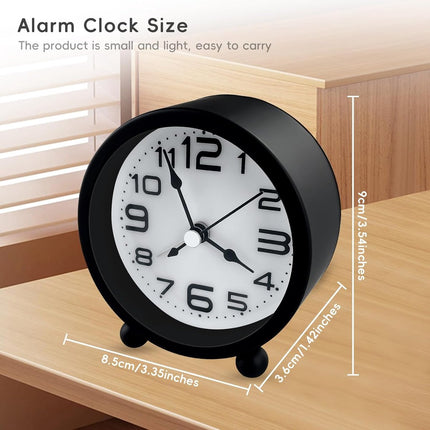 Wekker, analog, silent, no ticking, metal, black, large digits, silent night clock, quartz movement, sweep frequency, battery operated, portable alarm clock for bedroom, living room.