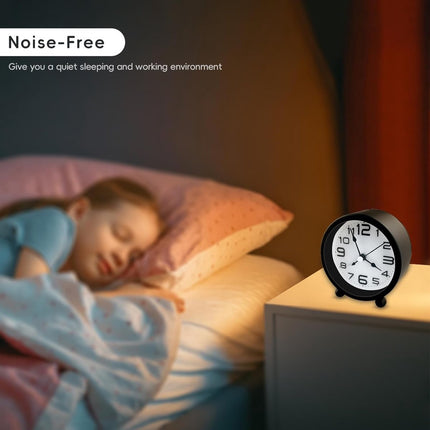 Wekker, analog, silent, no ticking, metal, black, large digits, silent night clock, quartz movement, sweep frequency, battery operated, portable alarm clock for bedroom, living room.