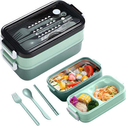 Green Lunch Box with Soup Bowl - Bento Box - Adult Lunch Box - Meal Boxes - Children's Lunch Box - Lunch Box with Compartments - Airtight and Leakproof - BPA-Free.