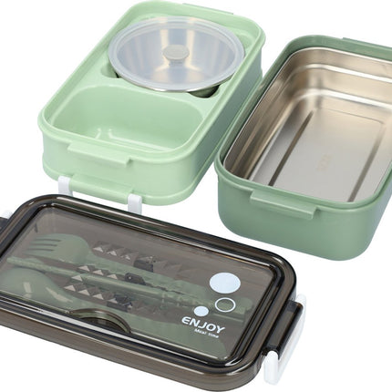 Green Lunch Box with Soup Bowl - Bento Box - Adult Lunch Box - Meal Boxes - Children's Lunch Box - Lunch Box with Compartments - Airtight and Leakproof - BPA-Free.