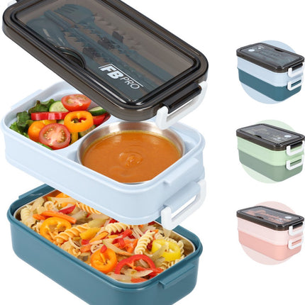 Lunch Box with Soup Bowl Blauw - Bento Box - Adult Lunch Box - Meal Boxes - Children's Lunch Box - Lunch Box with Compartments - Airtight and Leakproof - BPA-Free.