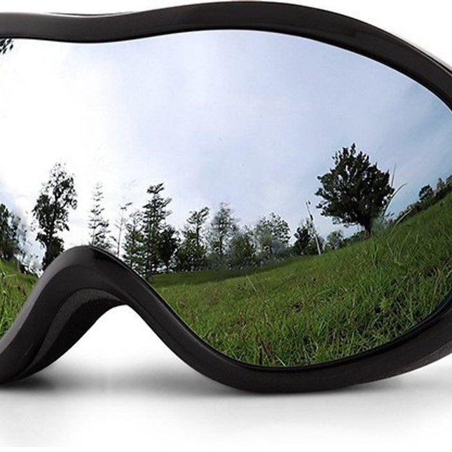 Ski goggles to wear over glasses, with double-layered lenses, anti-fog treatment and UV protection. Suitable for men, women and teenagers who ski and snowmobile..