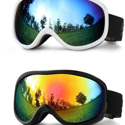 Ski goggles to wear over glasses, with double-layered lenses, anti-fog treatment and UV protection. Suitable for men, women and teenagers who ski and snowmobile..