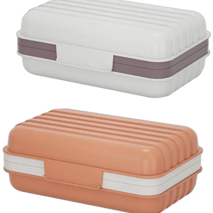 Set of 2 soap dishes with lids, portable soap holder, baby bathroom accessories, travel toiletries, for holidays and trips, 12 x 7.6 x 5 cm, white, orange, PP.