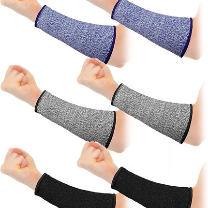 3 pairs of arm protectors for thin skin and bruises, cut-resistant forearm sleeves, level 5 burn protection (7.9 inches) - Black + Gray + Blue.