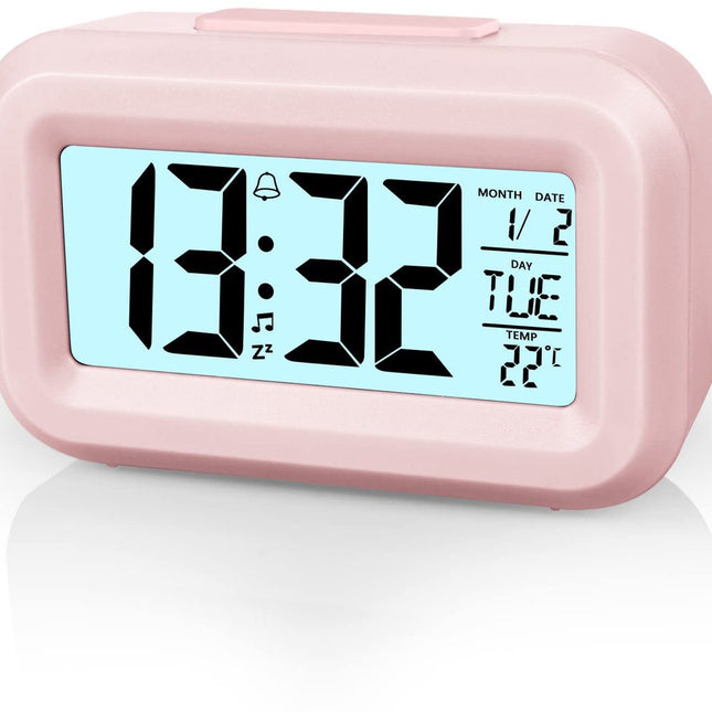 Wekker Digital Alarm Clock - Children's Clock - Wekker - Wekker Children's Alarm Clock - Travel Alarm Clock - LED Display Clock - Adjustable 12/24 Hour Snooze Function, Temperature, Date, Time - Portable Alarm Clock - Pink.