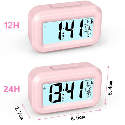 Wekker Digital Alarm Clock - Children's Clock - Wekker - Wekker Children's Alarm Clock - Travel Alarm Clock - LED Display Clock - Adjustable 12/24 Hour Snooze Function, Temperature, Date, Time - Portable Alarm Clock - Pink.